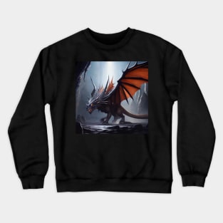 Evil Black Dragon with Red Wings in a Cave Crewneck Sweatshirt